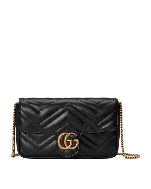 Gucci Black Mini Leather Gg Wallet With Chain