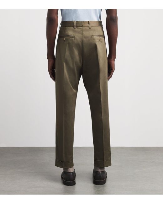 Paul Smith Green Cotton-Blend Pleated Wide-Leg Trousers for men