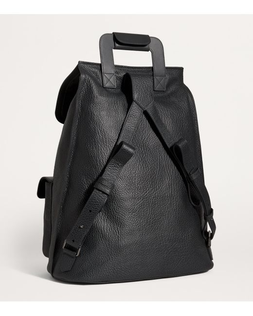 Emporio Armani Black Leather Twin-Pocket Backpack for men