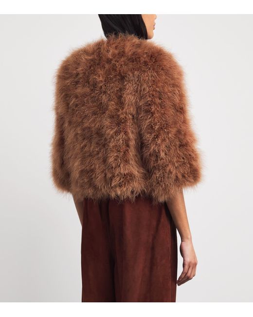 Yves Salomon Brown Feather Cropped Jacket