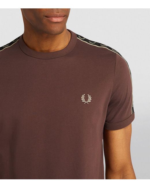 Fred Perry Brown Cotton Logo Tape T-shirt for men