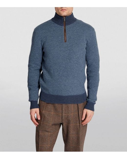 Ralph Lauren Purple Label Blue Cashmere Half-zip Sweater for men