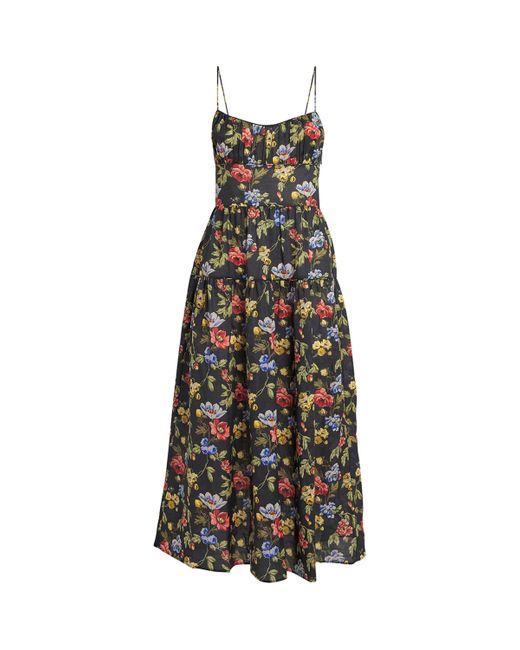 Doen Pink Ramie Floral Benoit Midi Dress