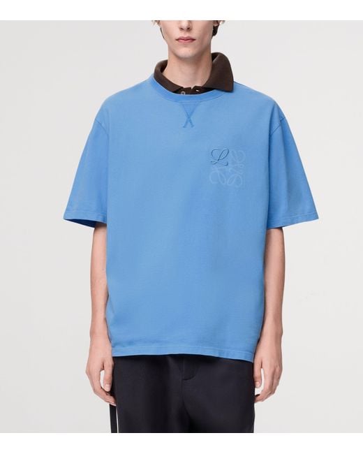 Loewe Blue Cotton-Blend Anagram T-Shirt for men
