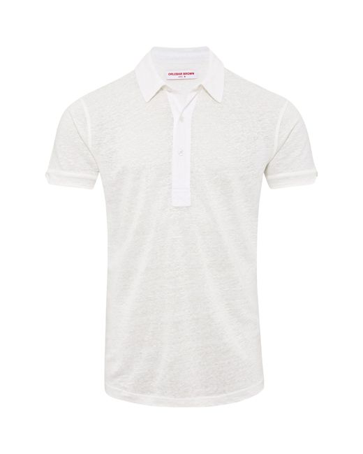 Orlebar Brown White Linen Sebastian Polo Shirt for men