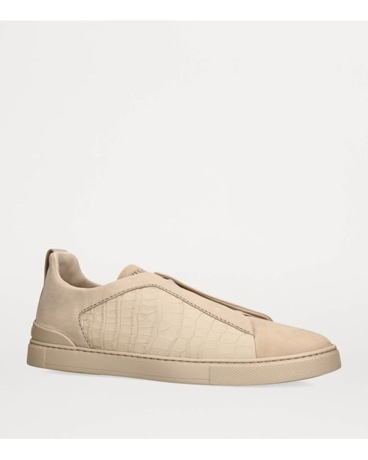 Zegna Natural Crocodile Leather Triple Stitch Secondskin Sneakers for men