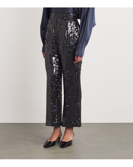 LAPOINTE Gray Sequin Pleated Tapered Trousers