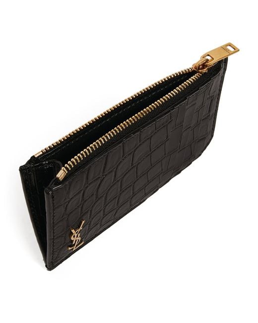 Saint Laurent Black Croc-Embossed Monogram Card Holder for men