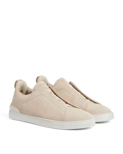 Zegna Natural Suede Triple Stitch Sneakers for men
