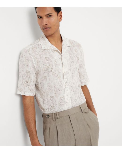 Brunello Cucinelli White Linen Paisley Shirt for men