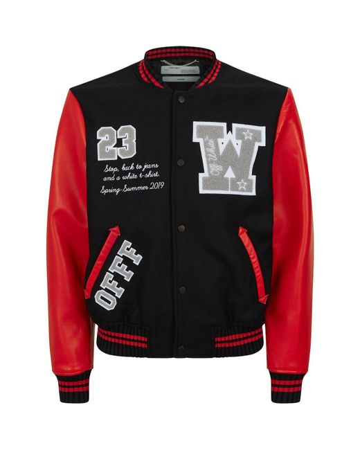 Off-White c/o Virgil Abloh Red Wool Varsity Jacket for men