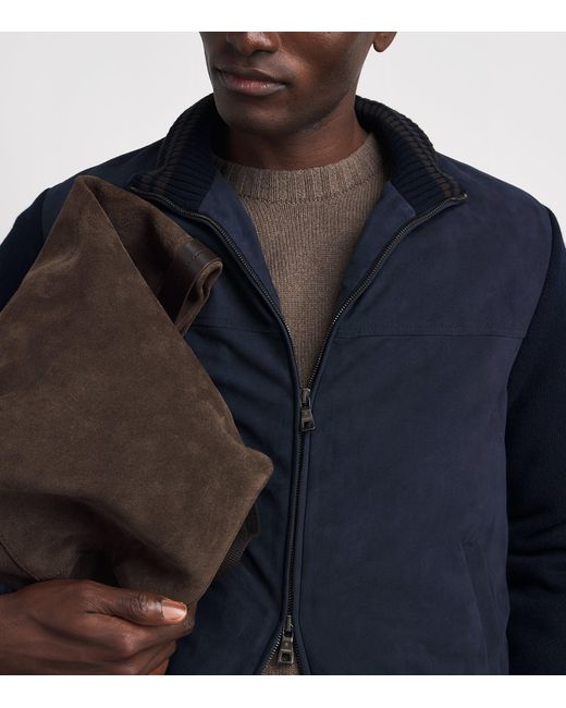 FIORONI CASHMERE Blue Virgin Wool-Suede Hybrid Jacket for men