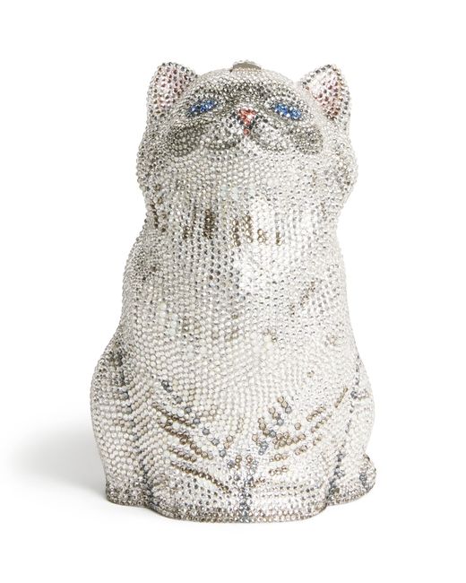 Judith Leiber White Crystal-Embellished Kitten Clutch Bag