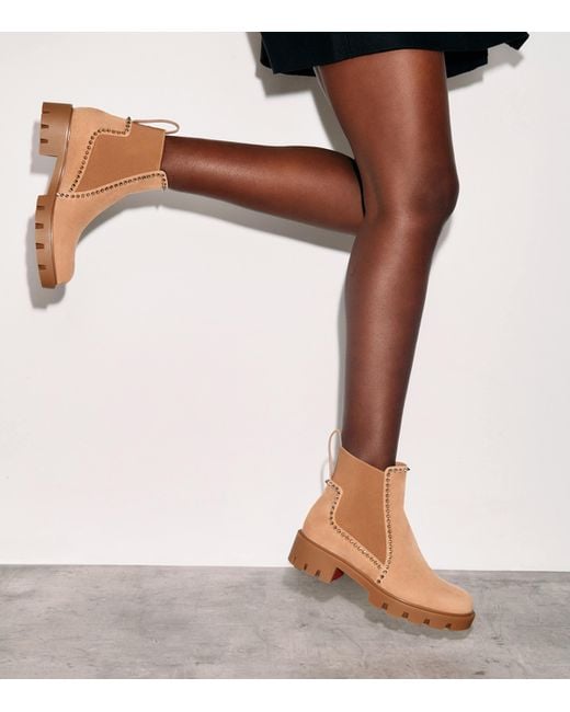 Christian Louboutin Brown Out Lina Spike Lug Suede Ankle Boots