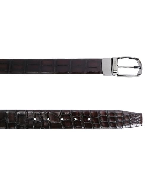 Zegna Black Crocodile Leather Parentesi Belt for men
