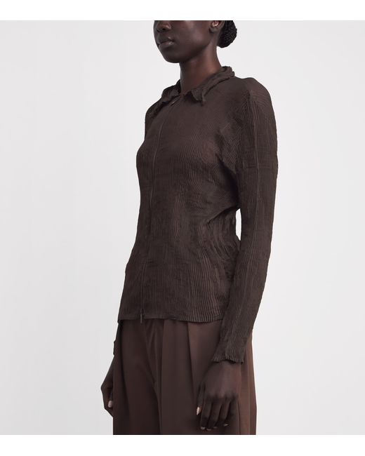 Issey Miyake Brown Chiffon Twist 1 Pleats Zip Cardigan