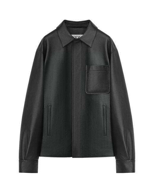 Loewe Black Leather Anagram Overshirt for men