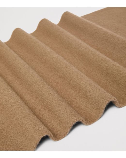 Max Mara Brown Wool Fringed Logo Scarf