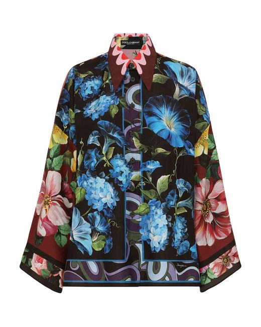 Dolce & Gabbana Blue Silk Floral Shirt