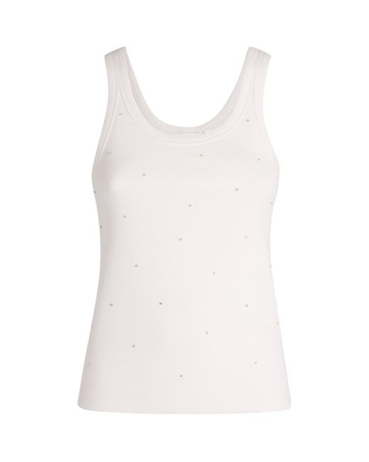 Sandro White Stretch-Cotton Diamanté Tank Top