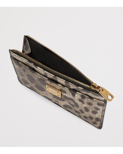 Dolce & Gabbana Black Calfskin Leopard Print Card Holder