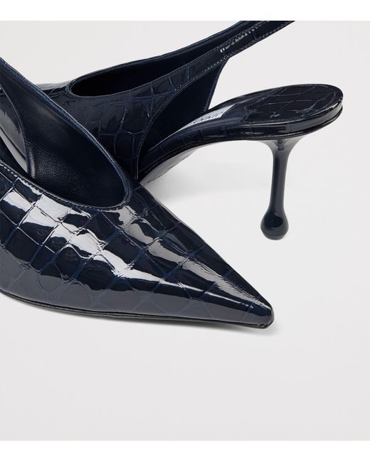 Jimmy Choo Blue Isa 80 Croc-Embossed Leather Slingback Pumps