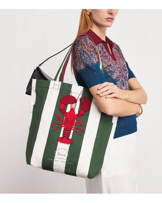 Harrods Green Embellished Lobster Tote Bag