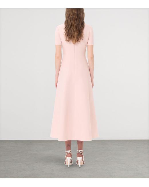 Valentino Pink Wool-Silk Crepe Embellished Midi Dress