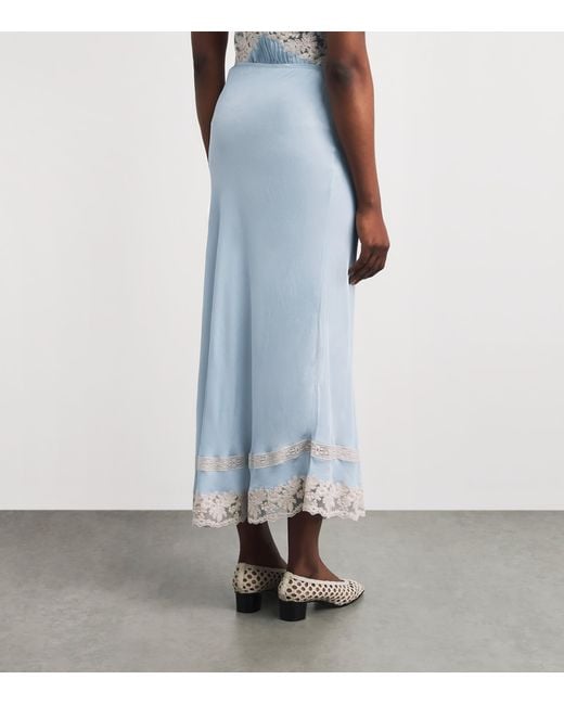 Rixo Blue Lace-Trim Costanza Maxi Skirt