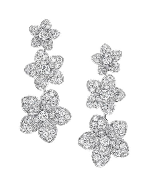 Graff Metallic White Gold And Diamond Wild Flower Drop Earrings