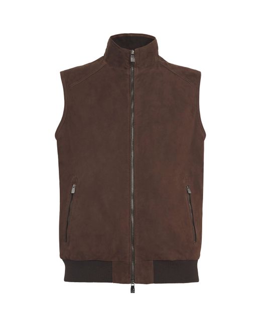 Corneliani Brown Suede Down-Filled Gilet for men