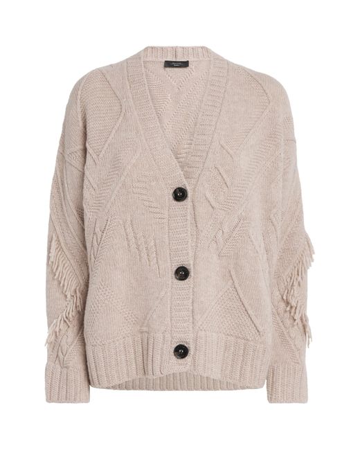 Weekend by Maxmara Natural Virgin Wool Fringe Cardigan