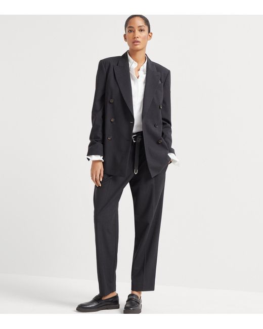 Brunello Cucinelli Black Tropical Luxury Wool Trousers