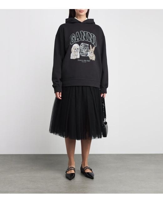 Ganni Black Organic Cotton Animal Hoodie