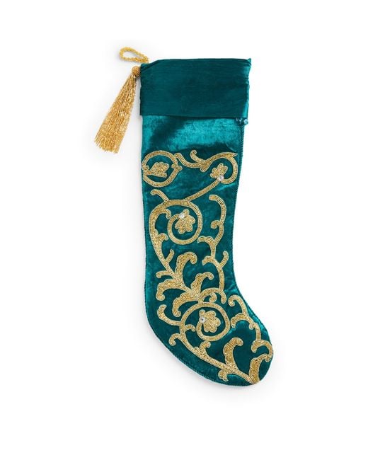 Harrods Green Velvet Bead-Embellished Stocking