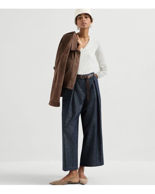 Brunello Cucinelli Gray Cashmere-Silk-Blend V-Neck Sweater