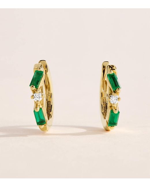 Suzanne Kalan Metallic Diamond And Emerald Thin Mix Huggie Earrings