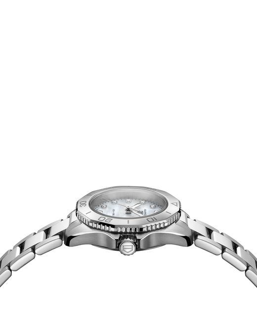 Tag Heuer Metallic Stainless Steel, Diamond And Mother-of-pearl Aquaracer Watch 30mm