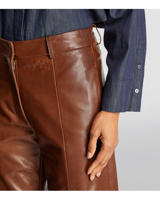 Max Mara Brown Cropped Leather Trousers