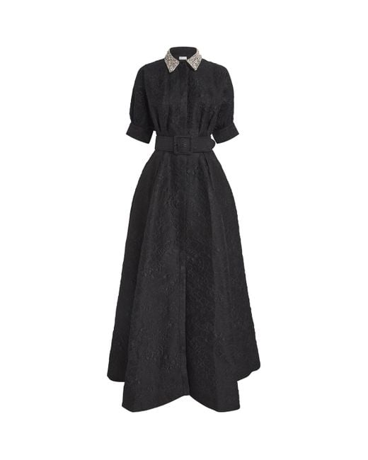 Rebecca Vallance Black Embellished-Collar Belted Esther Gown