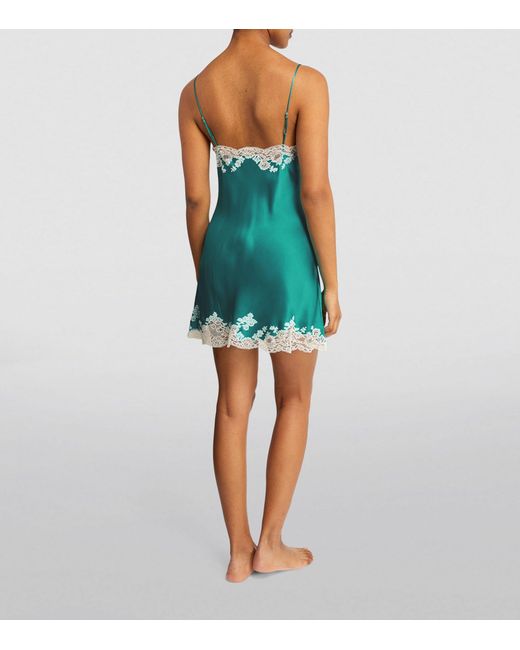 Carine Gilson Green Silk Lace-detail Slip Dress