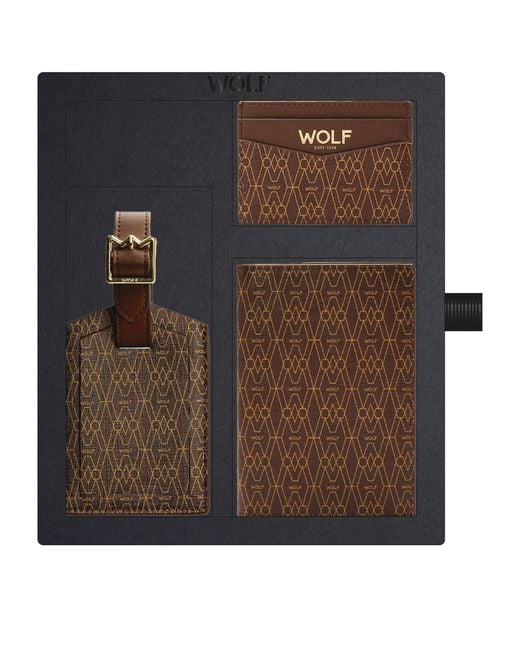 Wolf Black Signature Passport Holder, Card Holder And Luggage Tag Gift Set for men