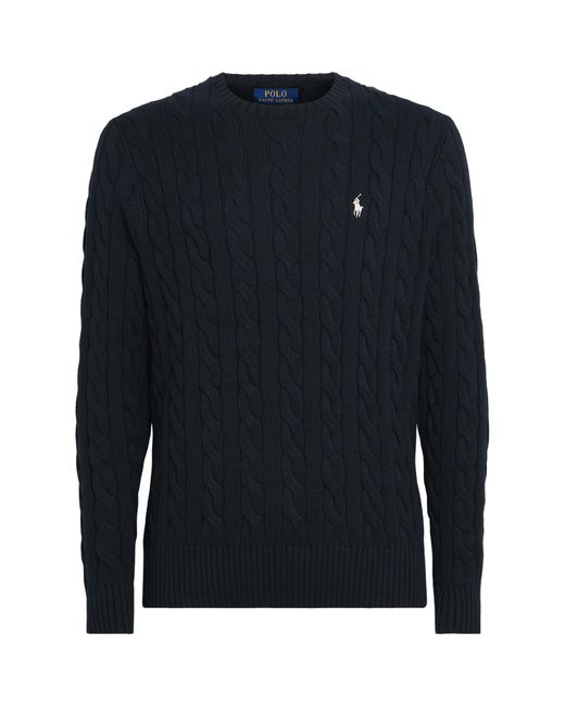 Polo Ralph Lauren Blue Cotton Cable-Knit Polo Pony Sweater for men