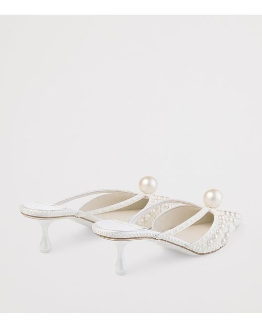 Jimmy Choo White Sana 50 Satin Embellished Mules