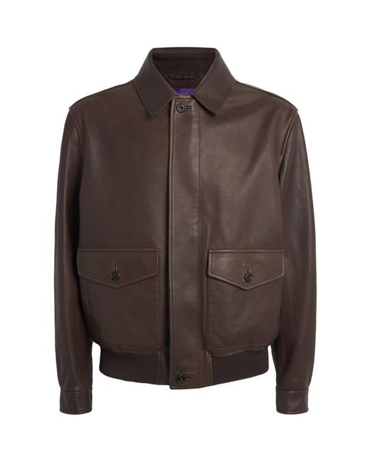 Ralph Lauren Brown Leather Everett Flight Jacket for men