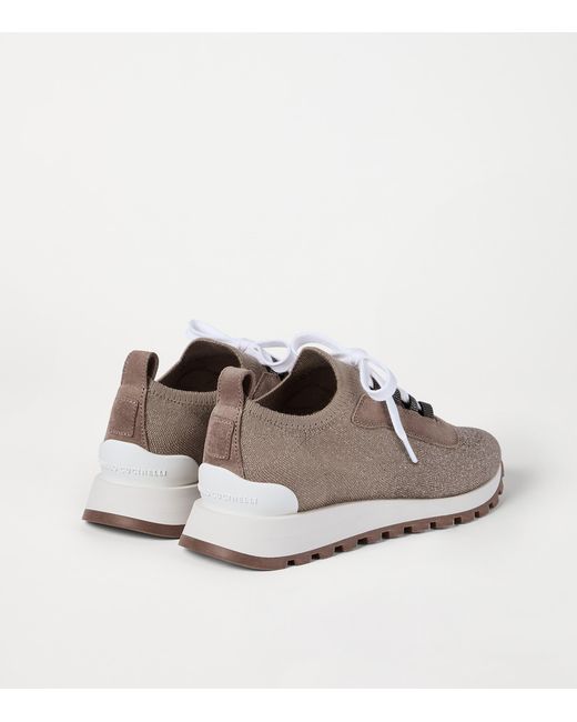 Brunello Cucinelli Brown Cotton-Blend Knit Runner Sneakers