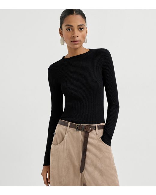Brunello Cucinelli Black Cashmere-Blend Sparkle Sweater