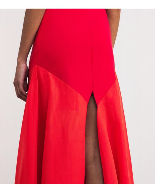 A.W.A.K.E. MODE Red Asymmetric Halterneck Midi Dress