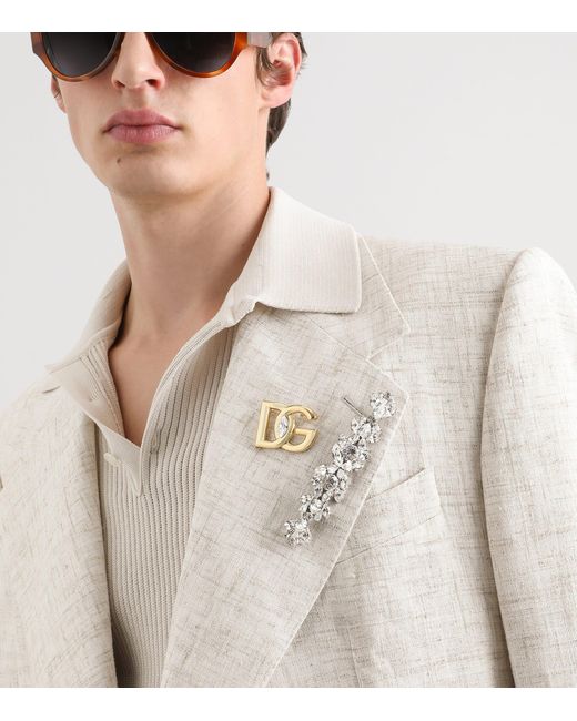 Dolce & Gabbana Metallic Embellished Logo Brooch