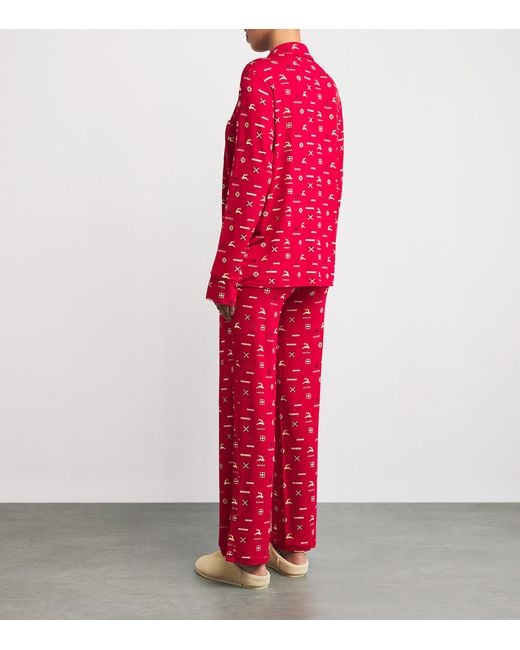 Skims Red Modal-Blend Festive Print Pyjama Set